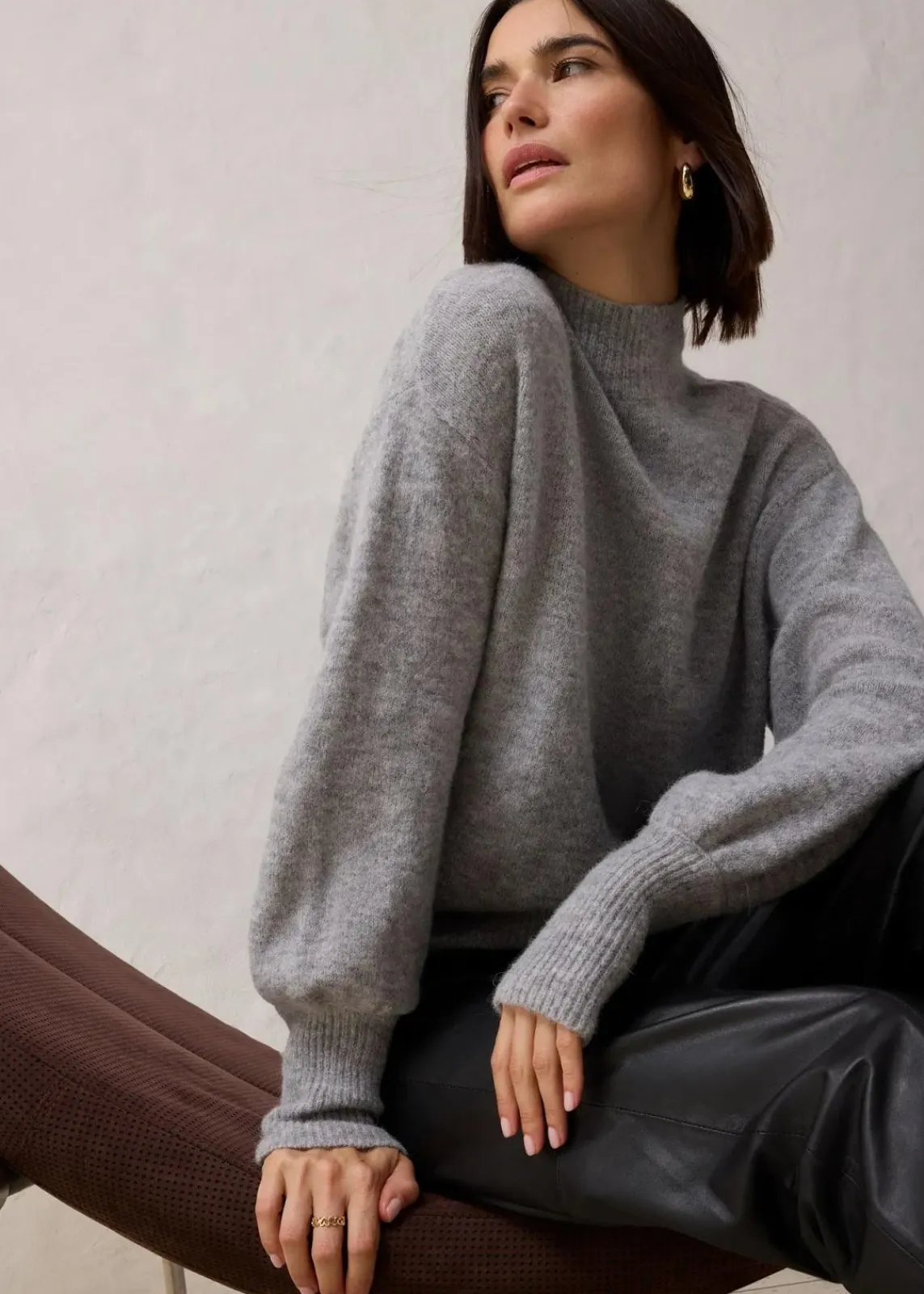 bonprix Pullover & Strickjacken|Strickmode^Wollpullover mit Alpakawolle hellgrau meliert