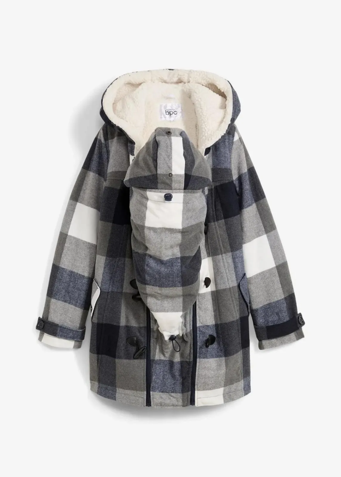 bonprix Bekleidung·Blazer|Umstandsmode^Woll-Umstandsjacke mit Teddyfutter / Tragejacke dunkelblau/grau kariert