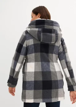 bonprix Bekleidung·Blazer|Umstandsmode^Woll-Umstandsjacke mit Teddyfutter / Tragejacke dunkelblau/grau kariert