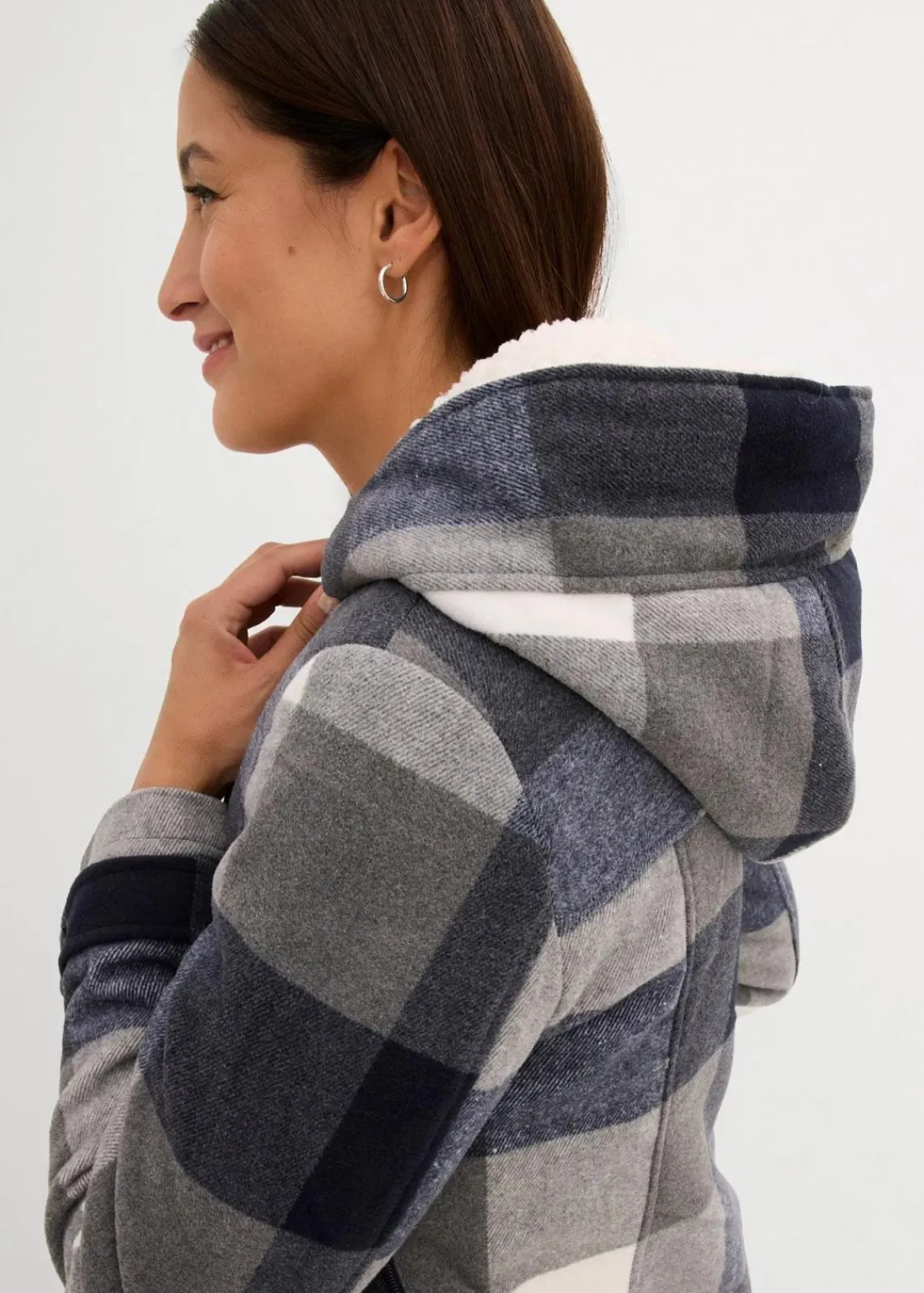 bonprix Bekleidung·Blazer|Umstandsmode^Woll-Umstandsjacke mit Teddyfutter / Tragejacke dunkelblau/grau kariert