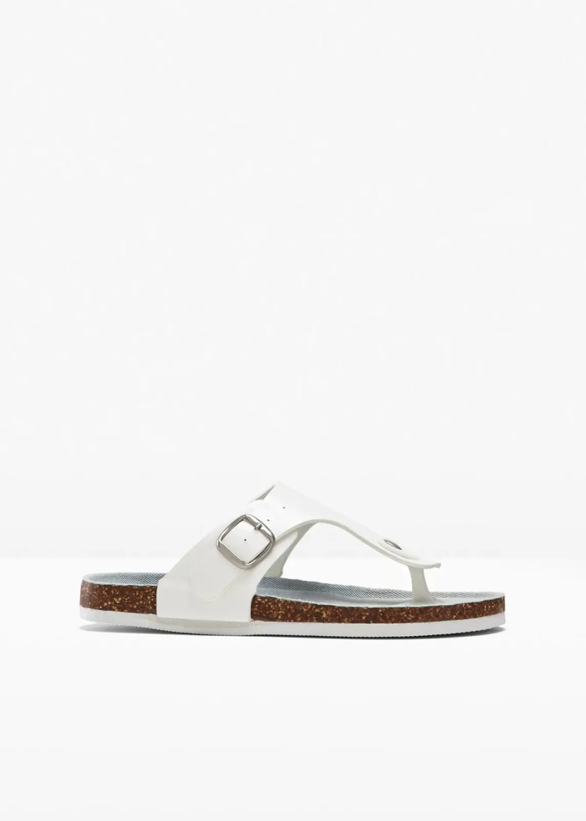 bonprix Hausschuhe|Sommerschuhe^Zehenstegpantoletten mit dekorativer Schnalle weiß/jeansblau