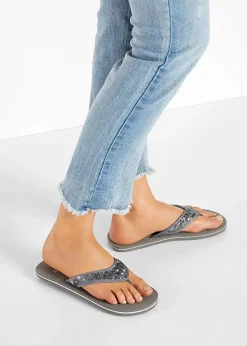 bonprix Schuhe & Accessoires In Spezialgrößen·Schuhe In Übergröße|Sommerschuhe^Zehenstegpantoletten mit Pailletten grau