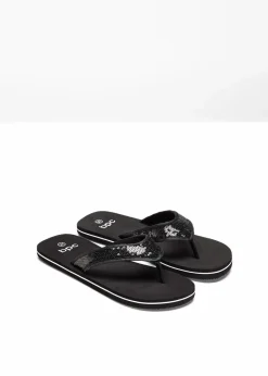 bonprix Strandmode|Sommerschuhe^Zehenstegpantoletten mit Pailletten schwarz