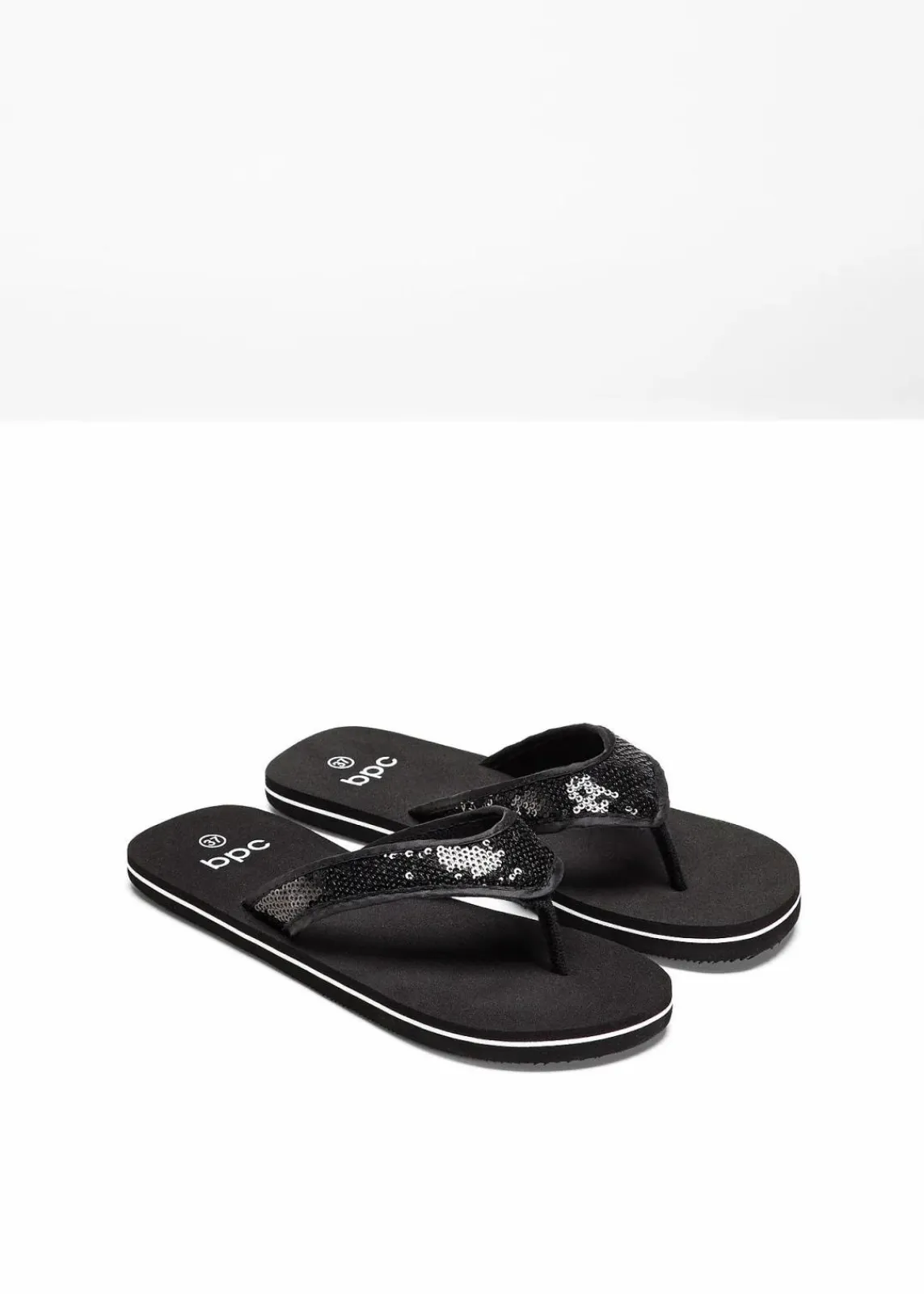 bonprix Strandmode|Sommerschuhe^Zehenstegpantoletten mit Pailletten schwarz