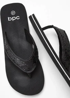 bonprix Strandmode|Sommerschuhe^Zehenstegpantoletten mit Pailletten schwarz