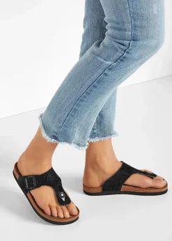 bonprix Strandmode|Sommerschuhe^Zehenstegpantoletten mit Glitzer schwarz