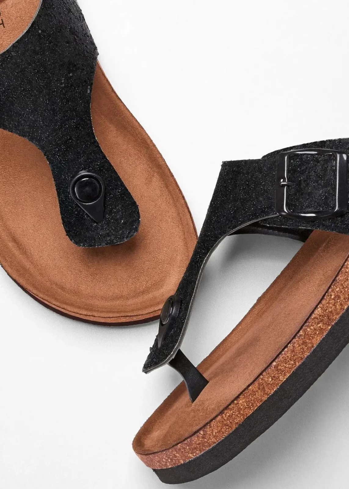 bonprix Strandmode|Sommerschuhe^Zehenstegpantoletten mit Glitzer schwarz
