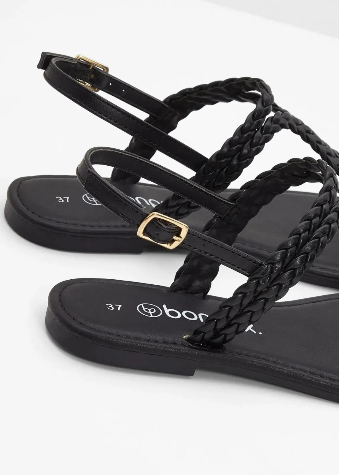bonprix Sommerschuhe|Strandmode^Zehenstegsandalen in Flecht-Optik schwarz
