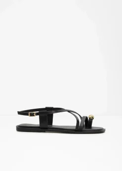 bonprix Sommerschuhe^Zehenstegsandalen mit Metallic-Detail schwarz