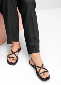 bonprix Sommerschuhe^Zehenstegsandalen mit Metallic-Detail schwarz