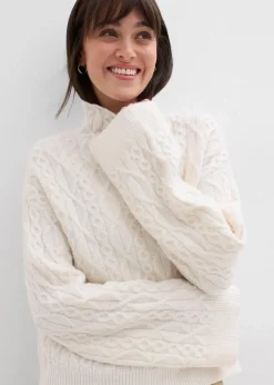 bonprix Bekleidung·Umstandsmode|Bekleidung·Jeans^Zopfstrick Pullover perlweiß meliert