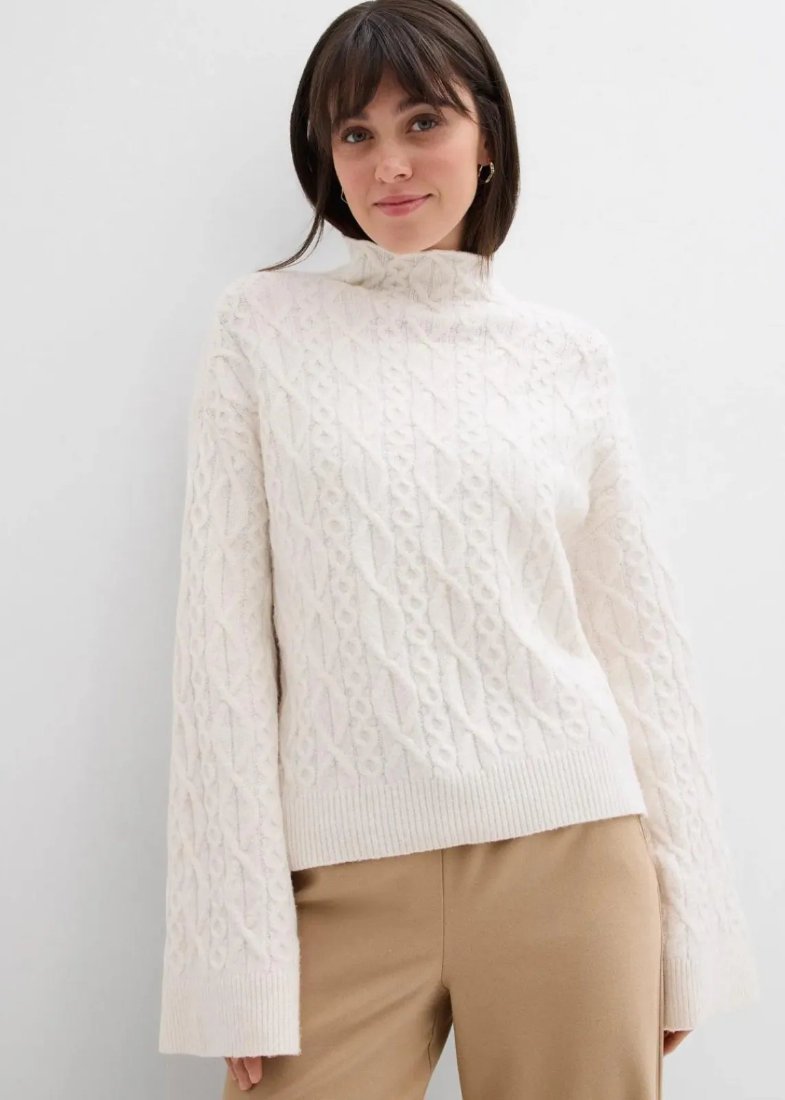 bonprix Bekleidung·Umstandsmode|Bekleidung·Jeans^Zopfstrick Pullover perlweiß meliert