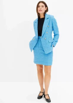 bonprix Bekleidung·Basics|Blazer^zweireihiger Bouclé-Blazer brilliantblau meliert